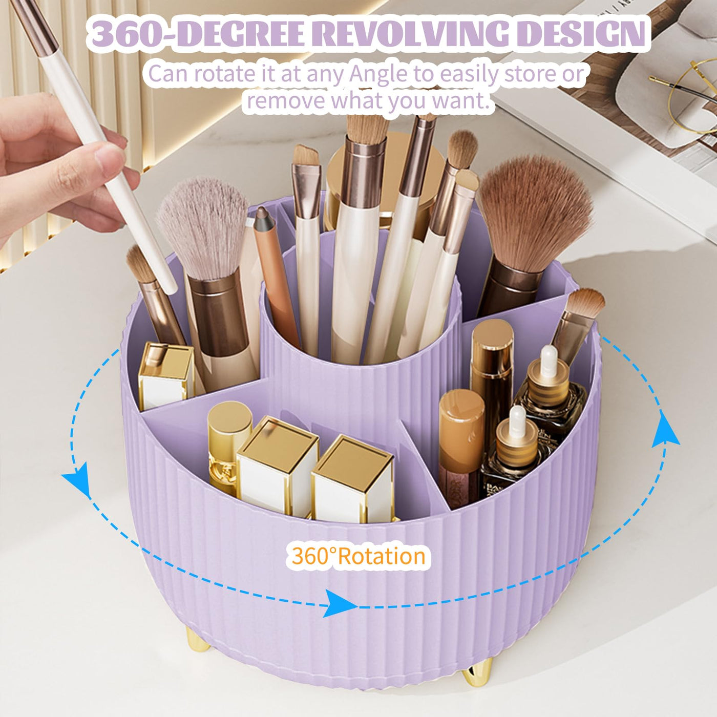360° Make up Organizer, Brush Holder Cosmetic Storage with 5 compartments