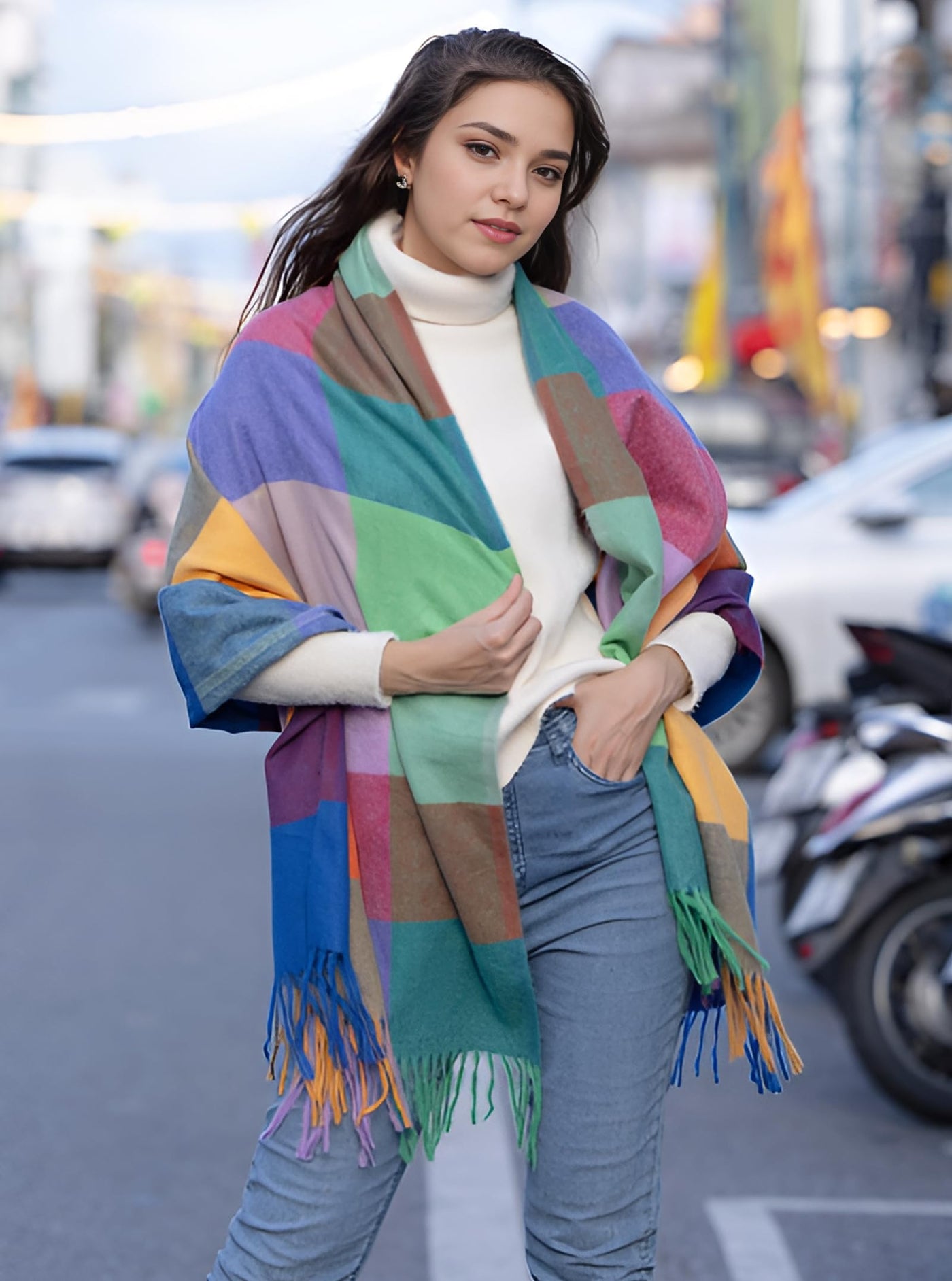 Plaid Warm blanket scarf for winter