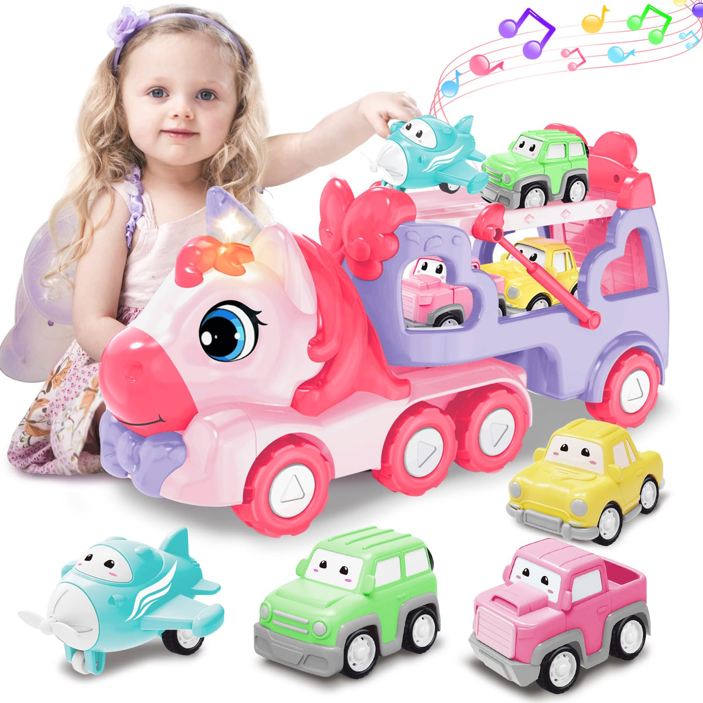 Car toy 5 in 1 truck toy for toddler, lights and music