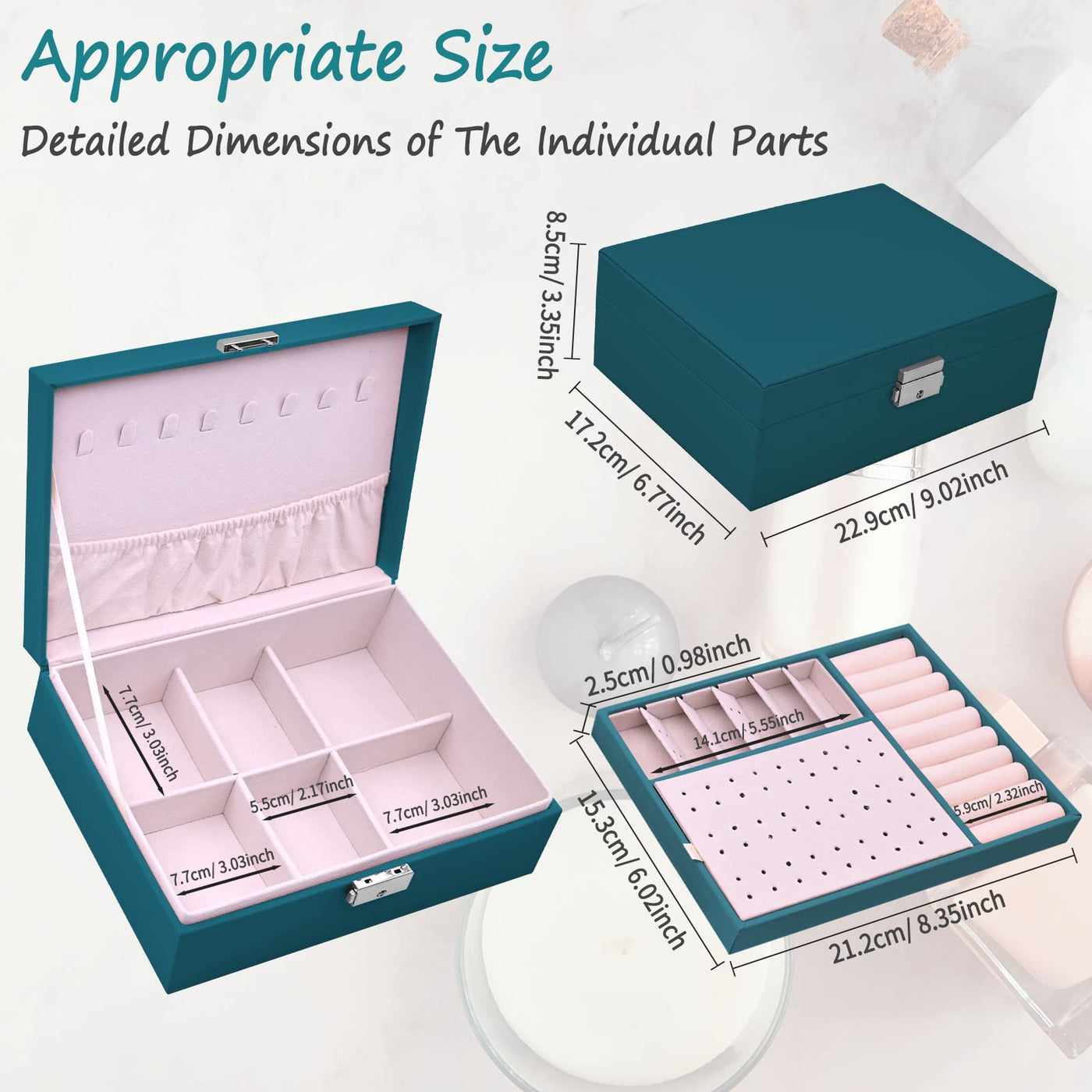 Jewelry box 2 layers pu-leather jewelry storage Portable lockable travel jewelry box