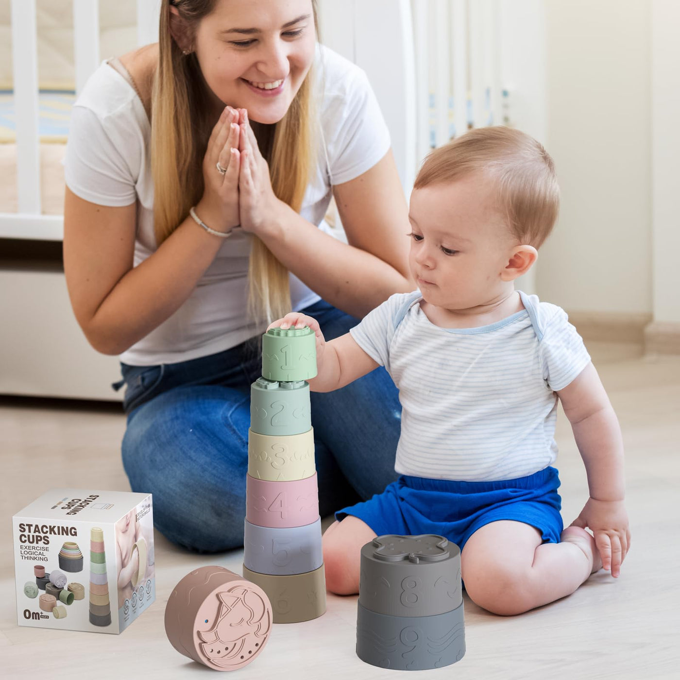 9 pieces stacking cups, sensory stacking tower educational toy with numbers and color, bath toys & sand toys