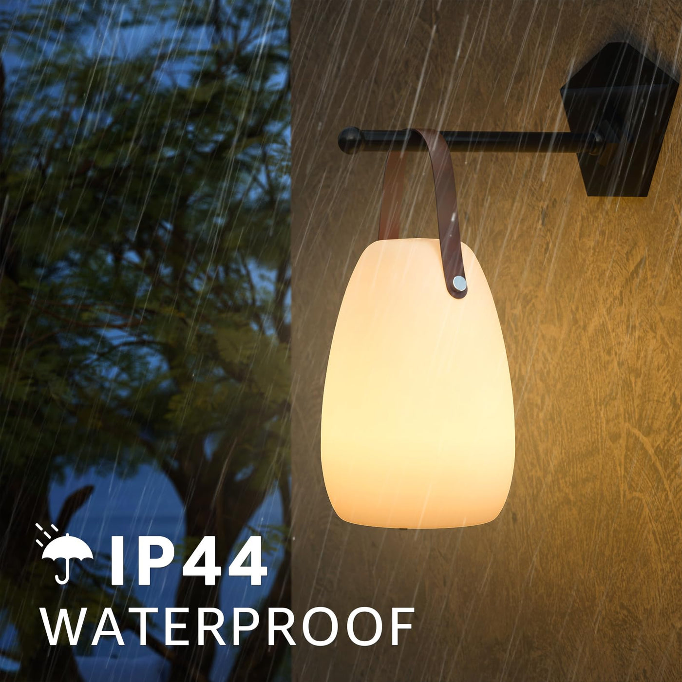 Outdoor table lamp with leather handles