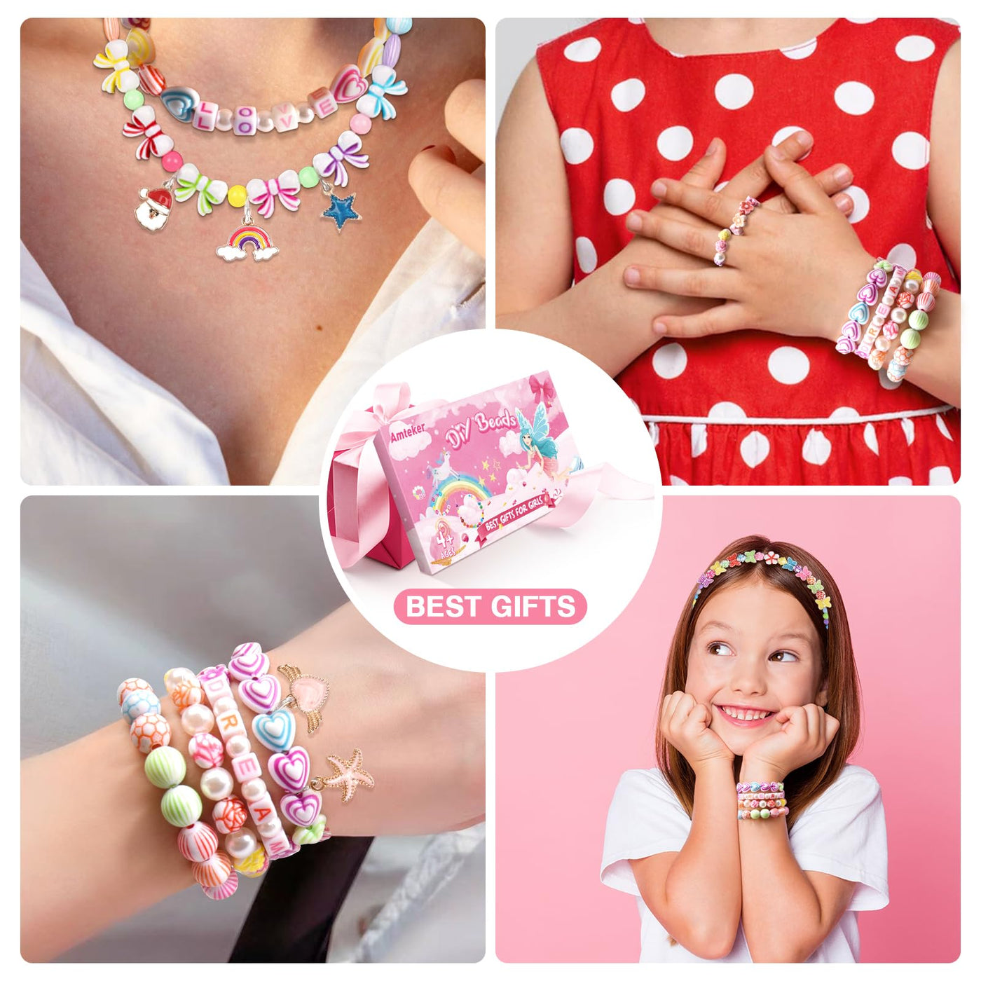 Set de perles de bricolage pour enfants pour enfiler, faire vos propres bracelets 24 couleurs