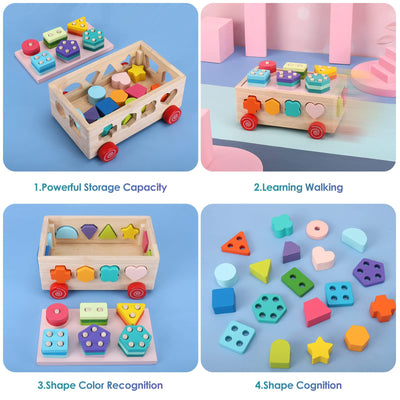 Wooden motor activity toy Pull-along toy Educational toy Sorting toy Educational toy