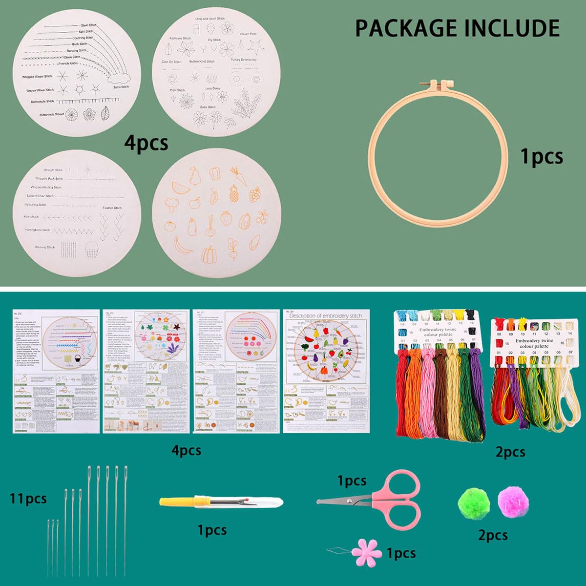 Kit de broderie pour débutants 4 pièces de broderie