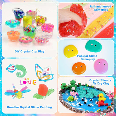 Kit Slime Fluffy - 24 couleurs de slime avec 48 poudres pailletées, accessoires slime transparents pour le bricolage des enfants