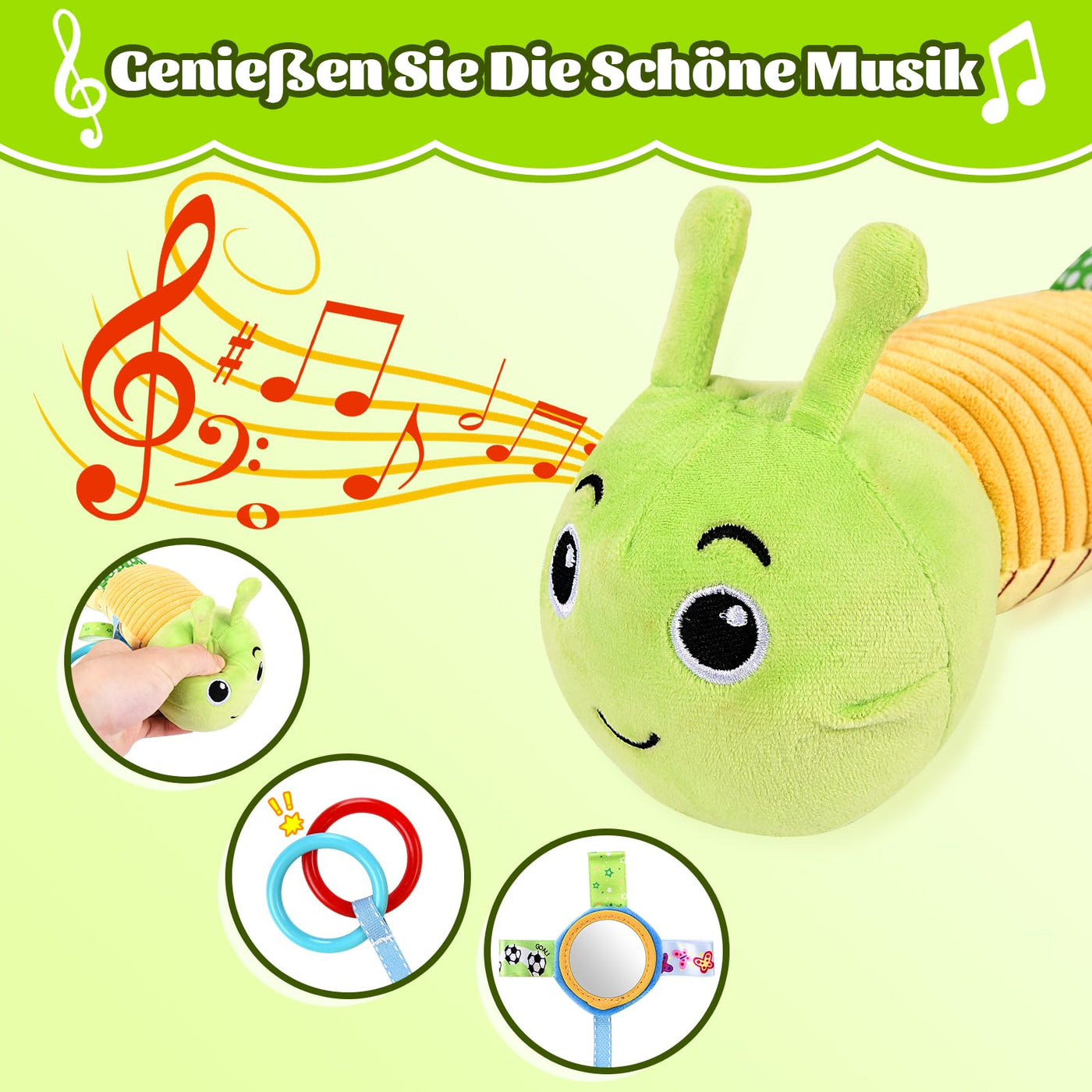 Peluche chenille musicale pour bébé, peluche chenille avec règle, jouet à saisir pour bébé qui s'ébroue, jouet peluche bébé