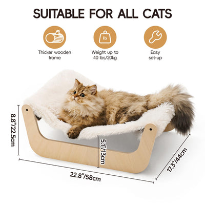 Lit pour Chat, Hamac Moelleux, Hamac pour Chat en bois, Adapté aux Chats, Chiens, Lapins, Chatons et Petits animaux