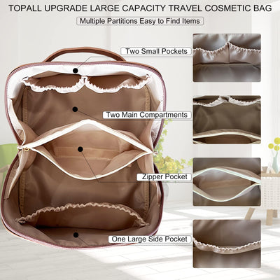 Sac cosmétique de voyage, trousse de beauté en cuir PU, grande trousse de maquillage