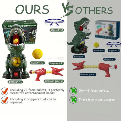 Dinosaur Shooting Toy with 2 Air Shooting Guns, Movable Shooting Toy Guns Target with 72 Foam Balls with Spray Function, LED Counter, Sound