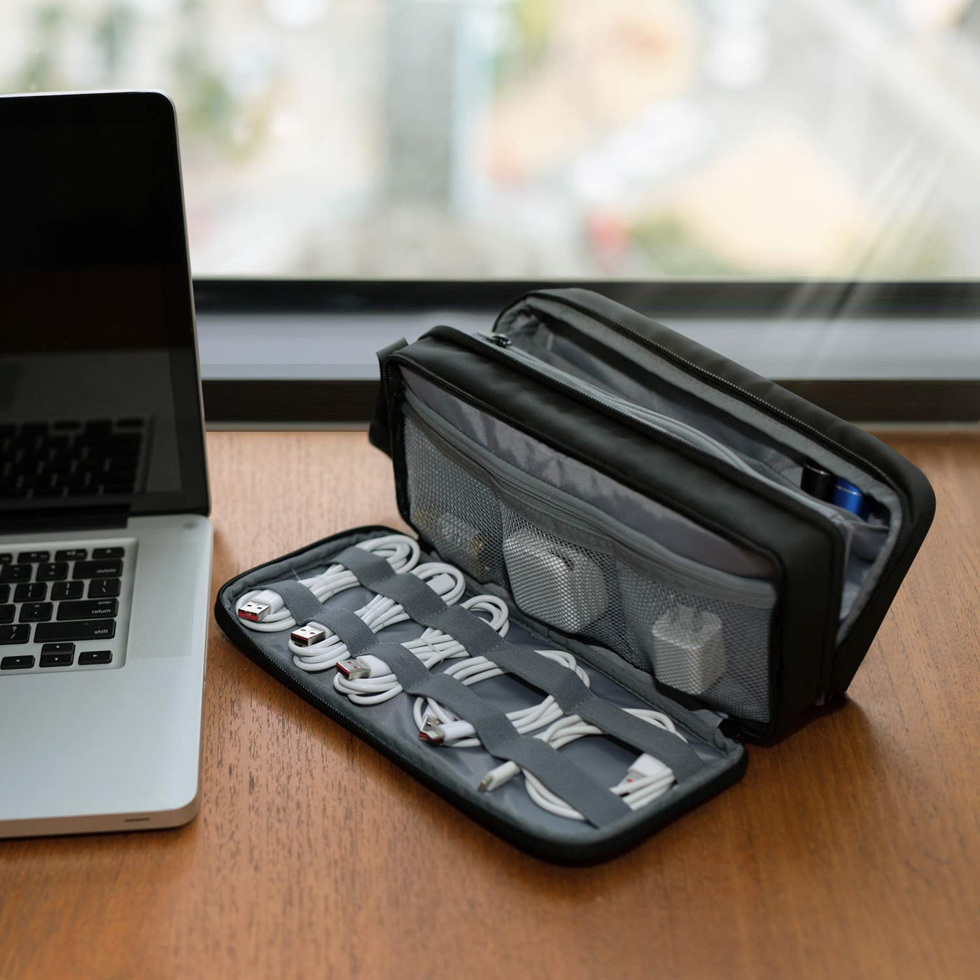 Cable organizer, multifunction cable bag, cable organizer with large capacity for PC charger, cable, adapter, power bank, SD cards