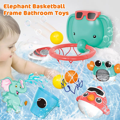 Jouets de bain pour bébé, salle de bain, jeu de bain pour bébé avec éléphant, ballon de basket, oiseau, crabe, nuages, yacht.