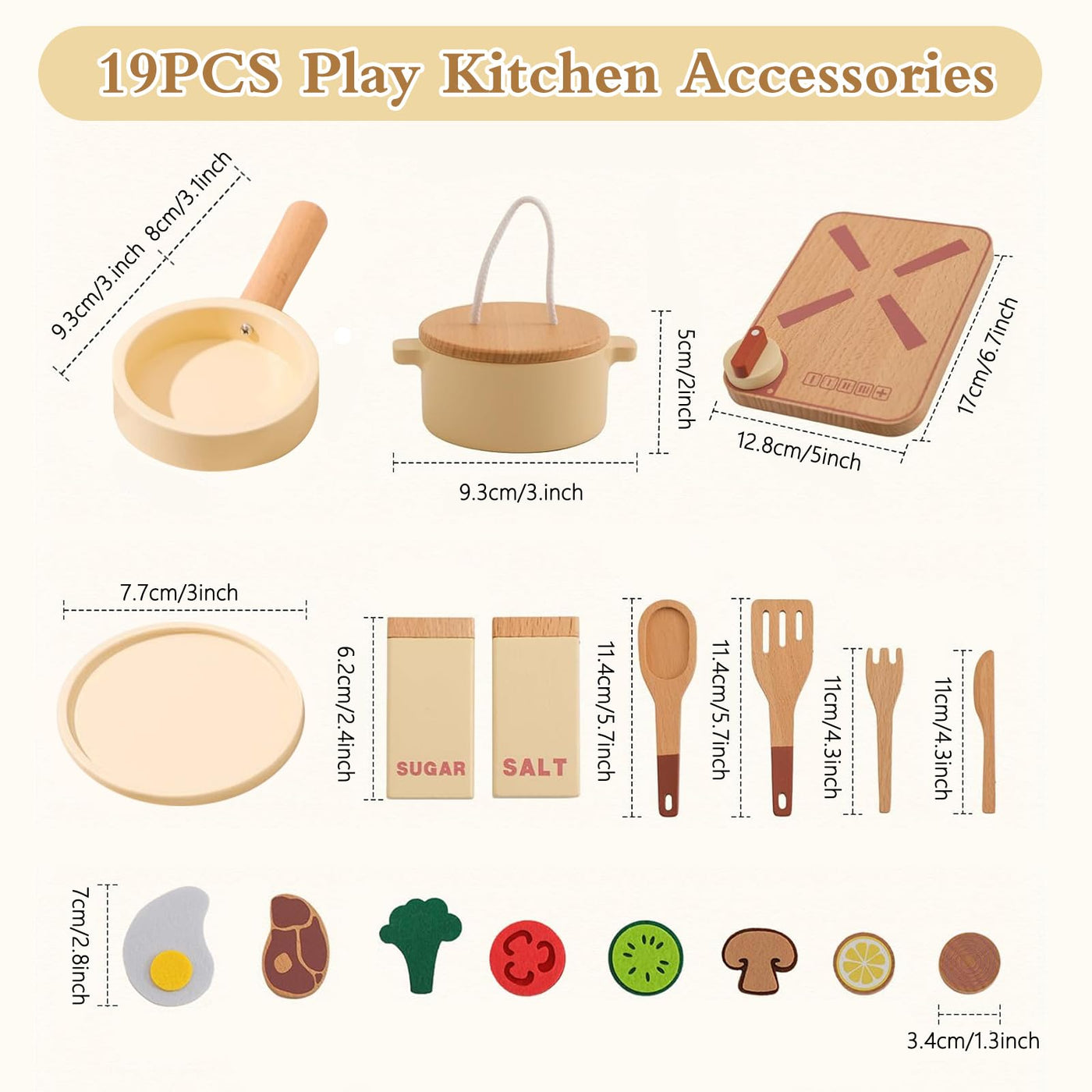 Topfset und Geschirr für die Spielküche, Kinderküchenzubehör aus Holz