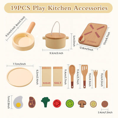 Topfset und Geschirr für die Spielküche, Kinderküchenzubehör aus Holz