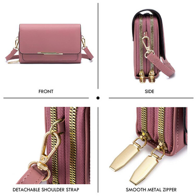 PU Leather Crossbody Shoulder Bag Passport Phone Case with Card Slot Adjustable Detachable Shoulder Strap