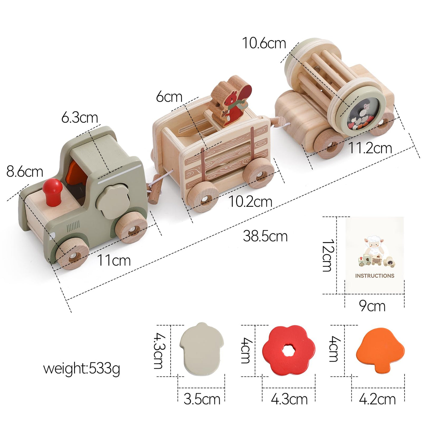 Home Kombinierte Zug Holzspielzeug für Kinder Holzeisenbahn Spielzeug Set mit Blöcken und Rasseln Geeignet für 1 Jahr alte Kinder