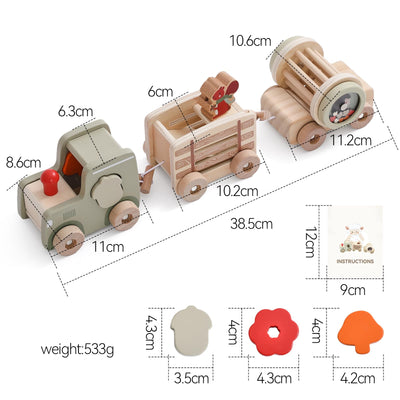 Home Kombinierte Zug Holzspielzeug für Kinder Holzeisenbahn Spielzeug Set mit Blöcken und Rasseln Geeignet für 1 Jahr alte Kinder