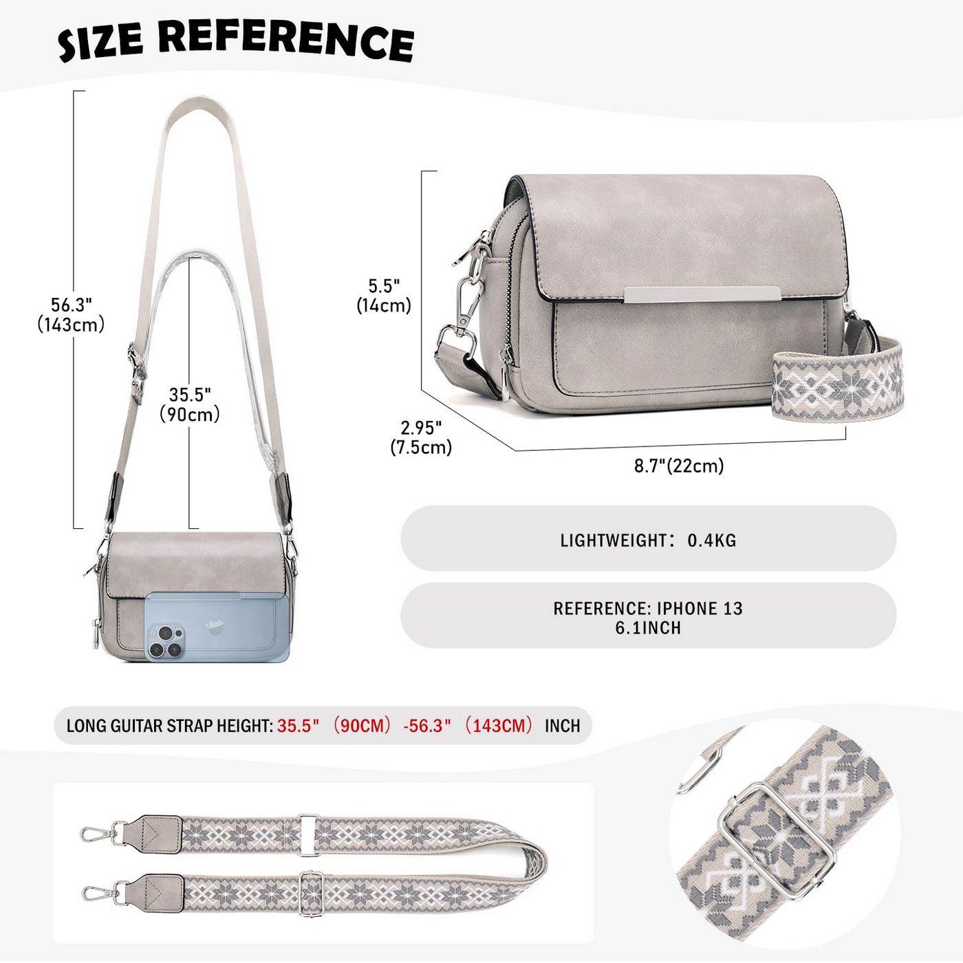 Handy Umhängetasche, Vegan Leder Crossbody Bag Umhängetasche mit verstellbarem abnehmbarem breitem Riemen