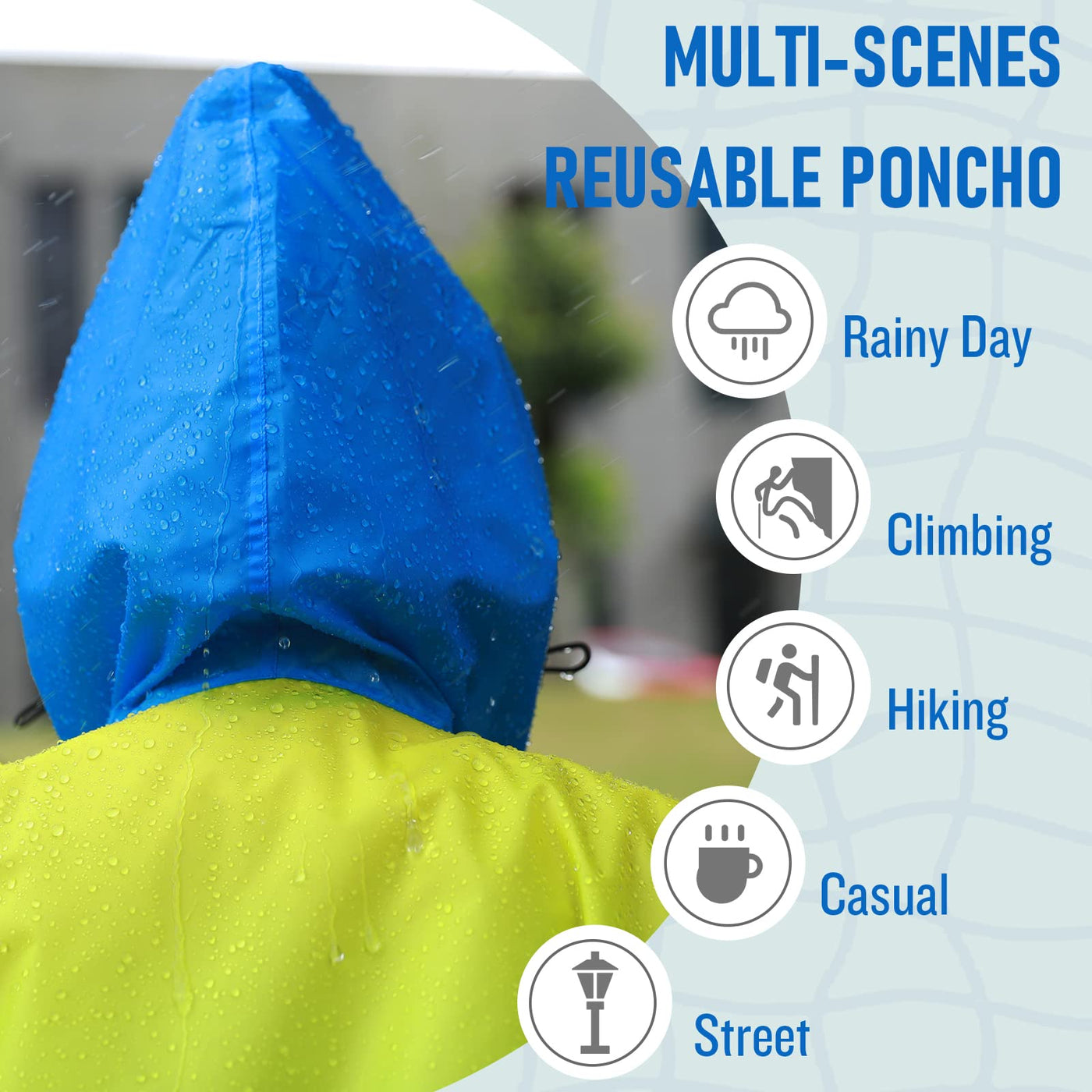 Rain cape with hood zipper, reusable raincoat, rain poncho bike hiking