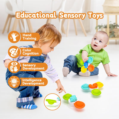 Suction cup toy baby, 3 pieces silicone baby bath toy with rotating suction cup, fidget spinner sensory toy