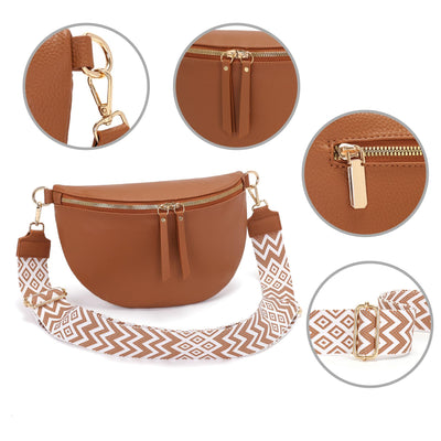 Large fanny pack vegan leather shoulder bag crossbody bag stylish belt bag with wide strap