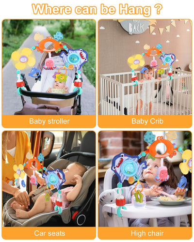 Baby carriage toy Pram chain toy Play bow Baby toy for bed, playpen, infant carrier & car seat