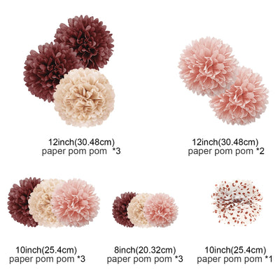 12 pieces party decoration, old-fashioned tissue paper pompoms, tissue paper flowers