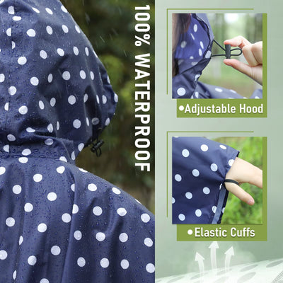 Rain cape with hood zipper, reusable raincoat, rain poncho bike hiking