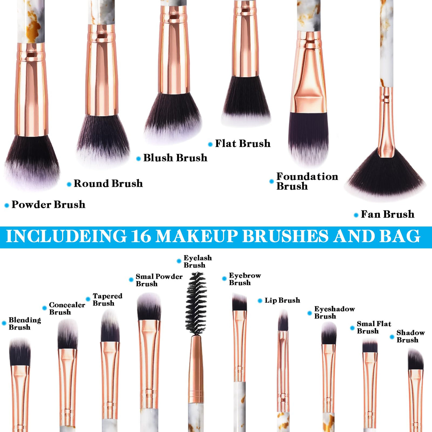 Brush Set Makeup 16 Pieces With Make-up Bag