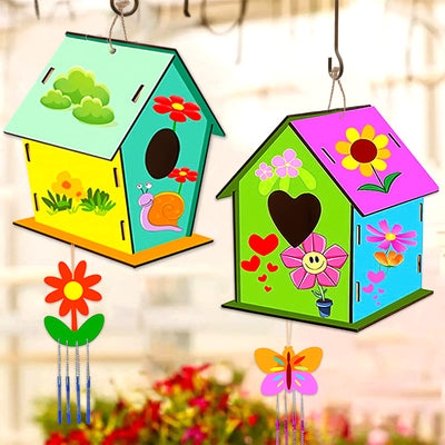 3 pieces DIY wooden birdhouse kit for children,DIY birdhouse kit for children,with pigment,Small handmade wooden birdhouse