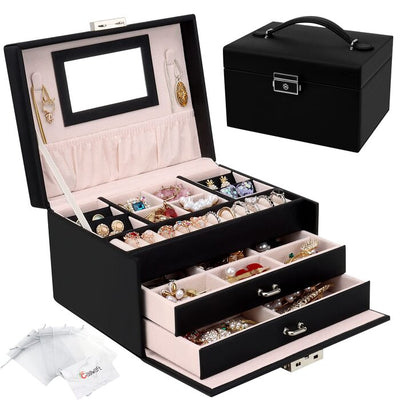 Jewelry Box, Jewellery Box with Drawers, PU Leather Jewellery Box Jewellery Box Large Jewellery Organizer for Rings Earrings Bracelets Necklaces