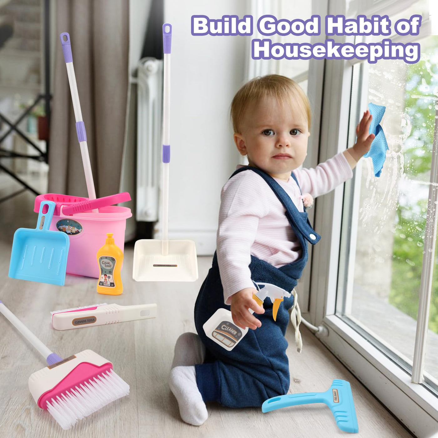 Set de balai pour enfants, set de pelle et balai 12pcs kids cleaning set