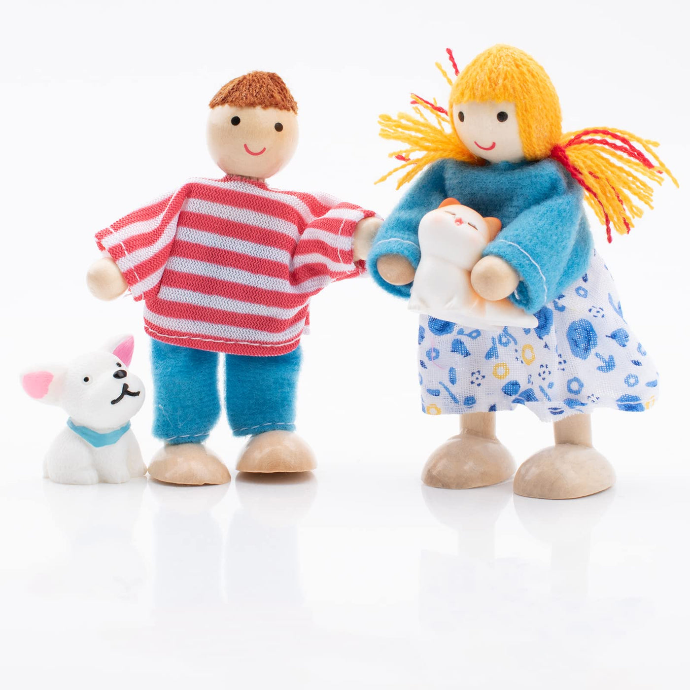 Maison de Poupée en Bois Poupées Famille Sertie de Figurines de Maison de Poupée pour Chat et Chien pour Faire Semblant d'Accessoires de Maison de Poupée Cadeau