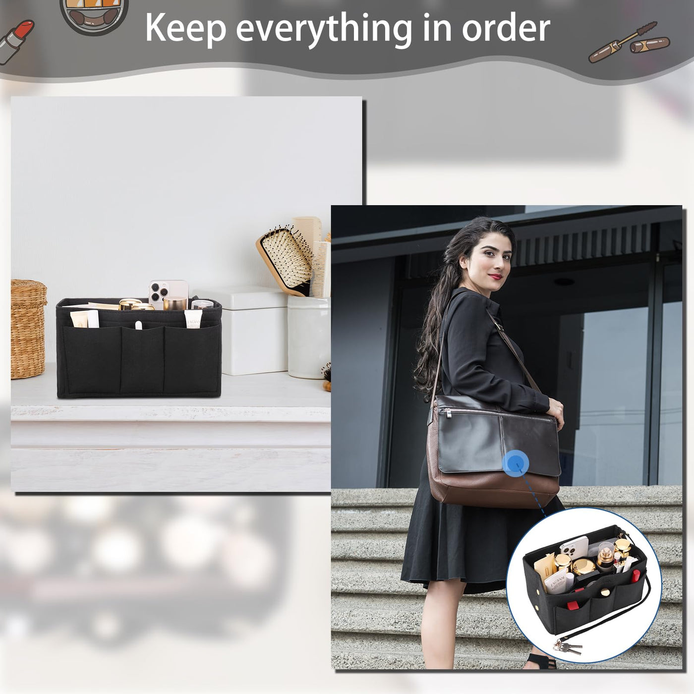 bag organizer shopper, multi-pocket handbag inner bag