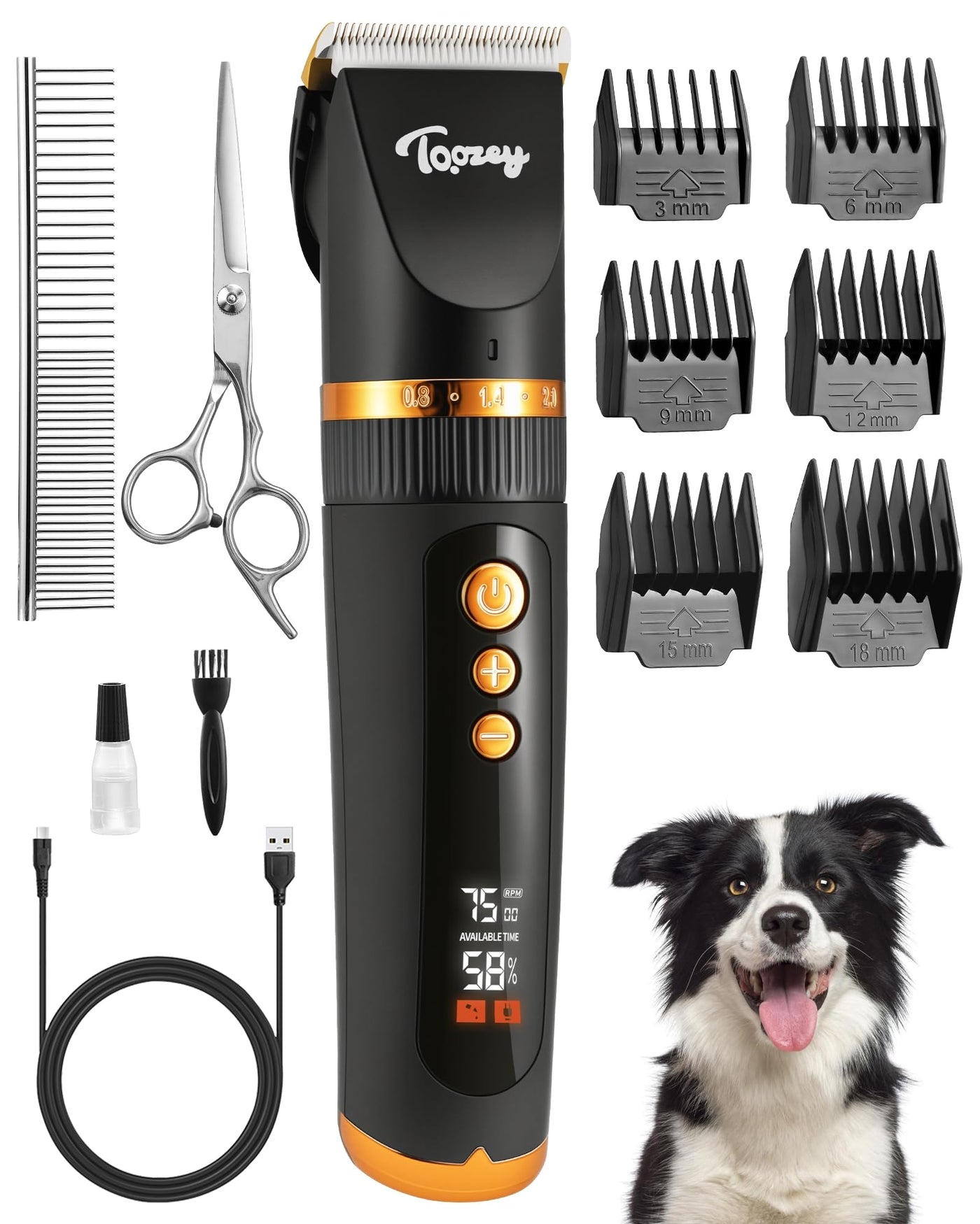 Tondeuses pour Chiens Silencieuses, Tondeuses Professionnelles pour Chiens et Chats, Tondeuses Électriques pour Animaux de Compagnie, Sans Fil Rechargeables, Tondeuses pour Chiens avec Moteur Puissant de 7500 TR / min, Noir