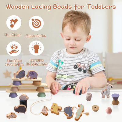 Stringing game, wooden toy for stacking game, motor skills toy for toddlers, building blocks in animal shape