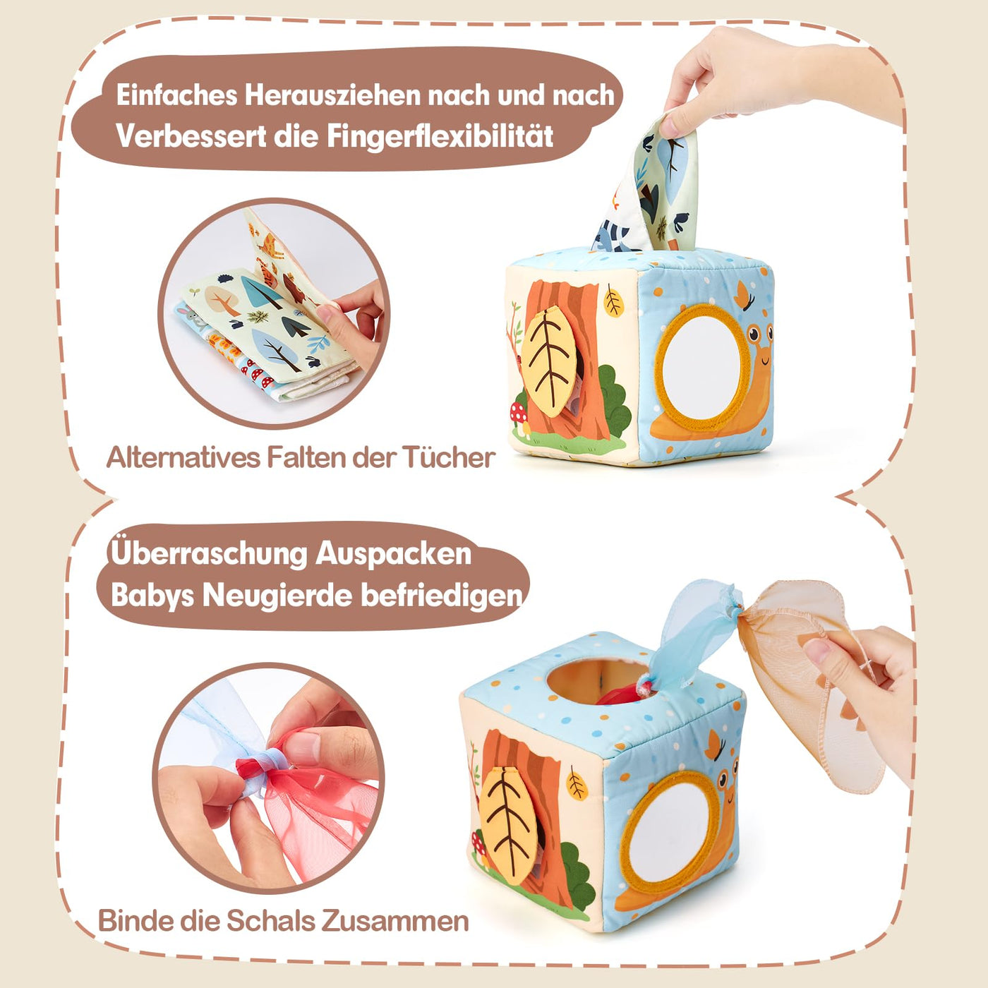 Tissue Box Toy Sensory, Tissue Tücher kontrastierenden Farben Learning Sensory