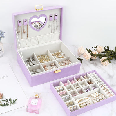 Boîte à bijoux, grande boîte à bijoux avec miroir pour boîte à bijoux en velours