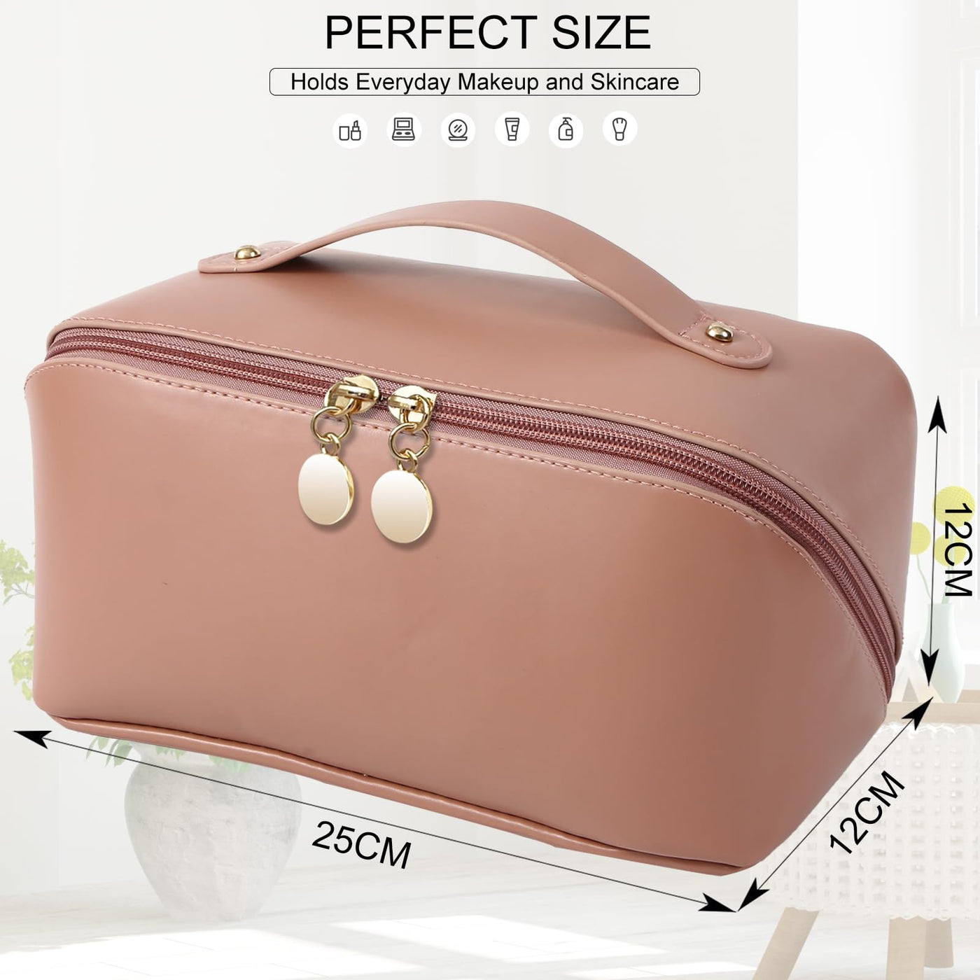 Sac cosmétique de voyage, trousse de beauté en cuir PU, grande trousse de maquillage