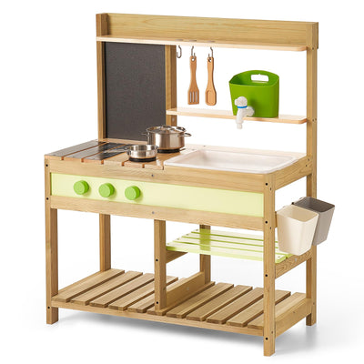 ensemble de Cuisine de Jeu de Jouets en Bois d'Extérieur pour Enfants de Cuisine de boue pour Garçons et Filles Âgés de 3 à 8 Ans, Activités Intérieures et Extérieures avec évier d'eau Version mise à jour
