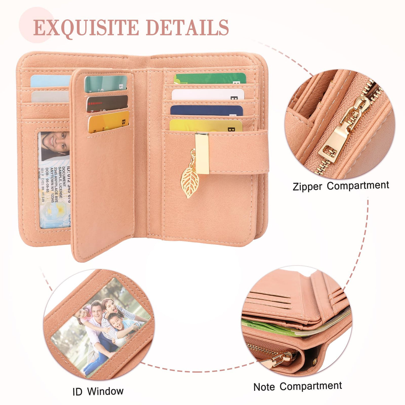 Leather wallet purse wallet many compartments wallet with RFID protection 18 card slots wallets with zipper chain and lanyard