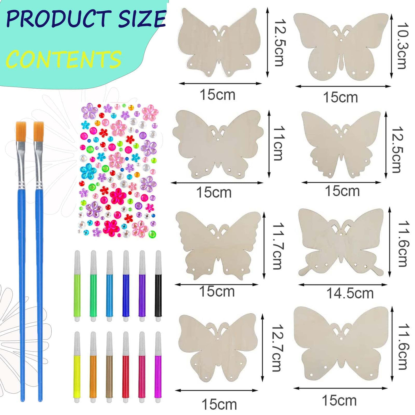 Butterfly wind chime craft set for children, double-sided creative wood painting for children with diamond sticker brushes