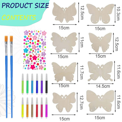 Butterfly wind chime craft set for children, double-sided creative wood painting for children with diamond sticker brushes