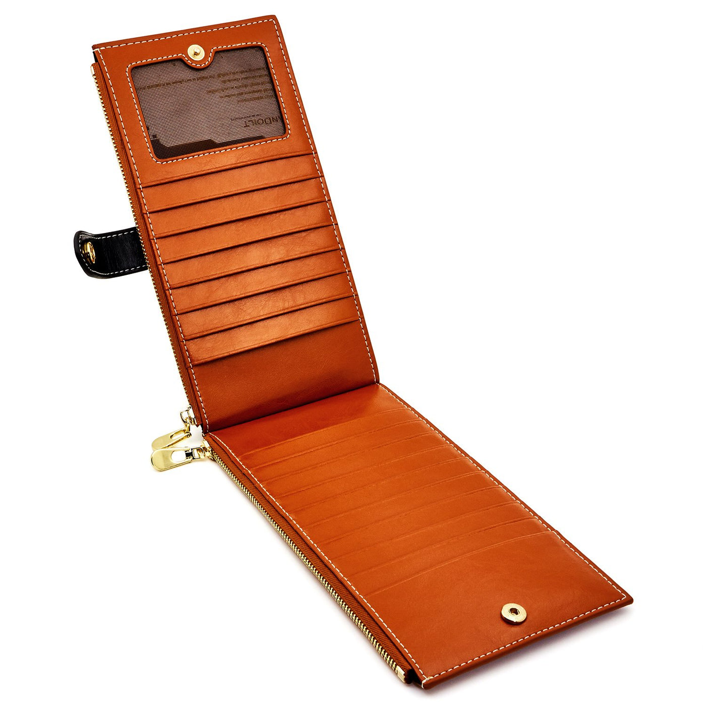 Portefeuille en cuir véritable Porte carte de crédit avec blocage RFID Portefeuille à fermeture éclair Téléphone portable