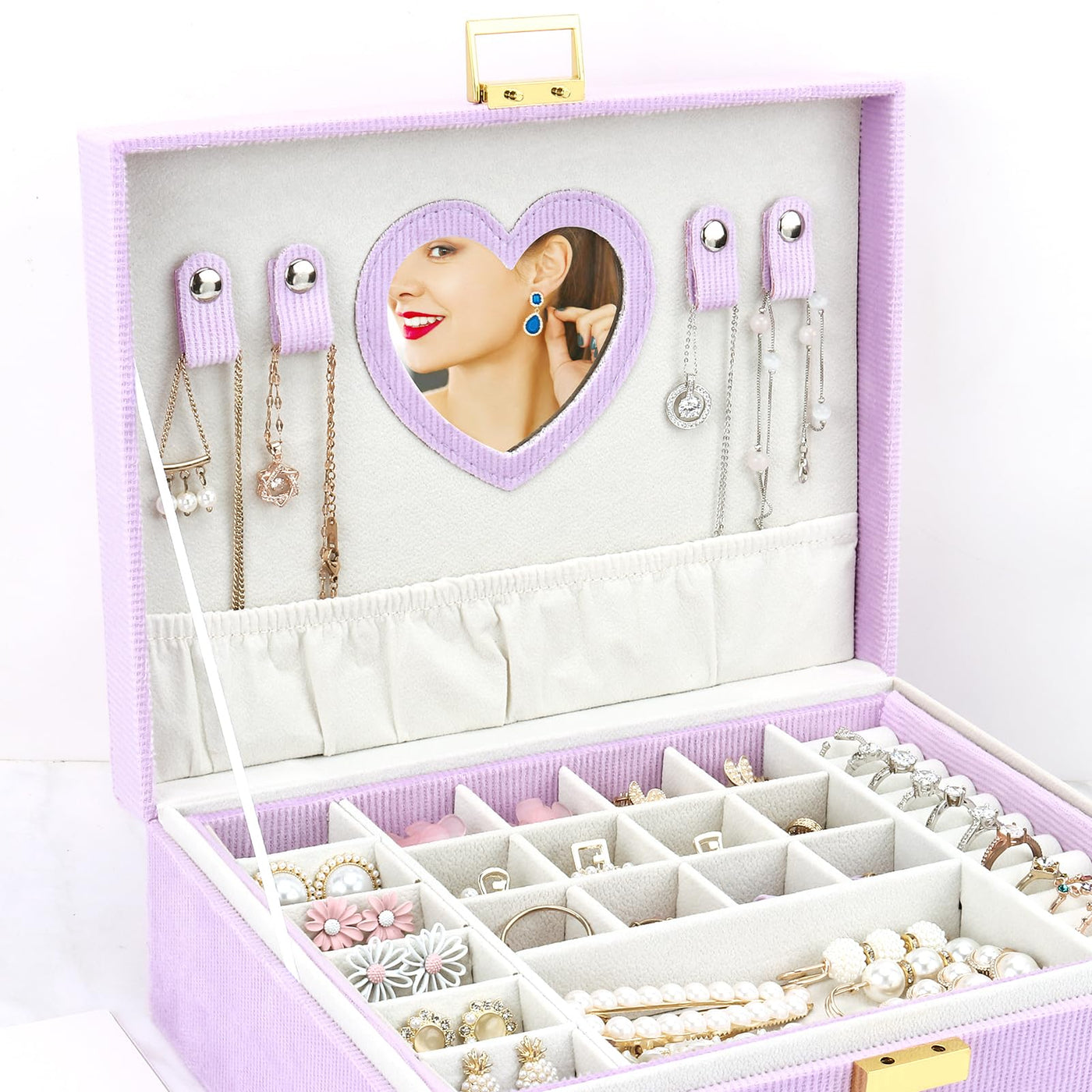 Boîte à bijoux, grande boîte à bijoux avec miroir pour boîte à bijoux en velours