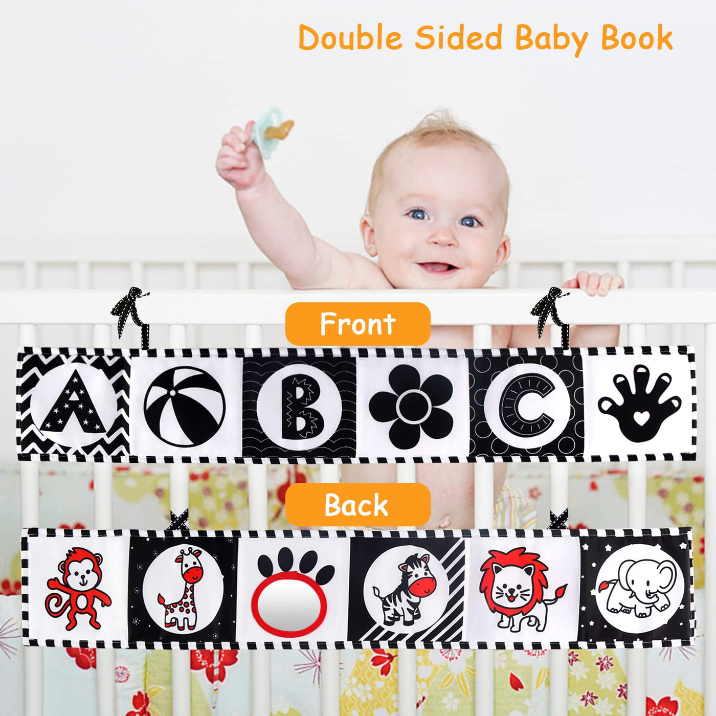 Baby toy book, Contrast cards baby book baby cloth book, Baby feel book, Double-sided soft cloth book with mirror