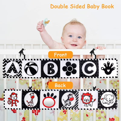 Baby toy book, Contrast cards baby book baby cloth book, Baby feel book, Double-sided soft cloth book with mirror