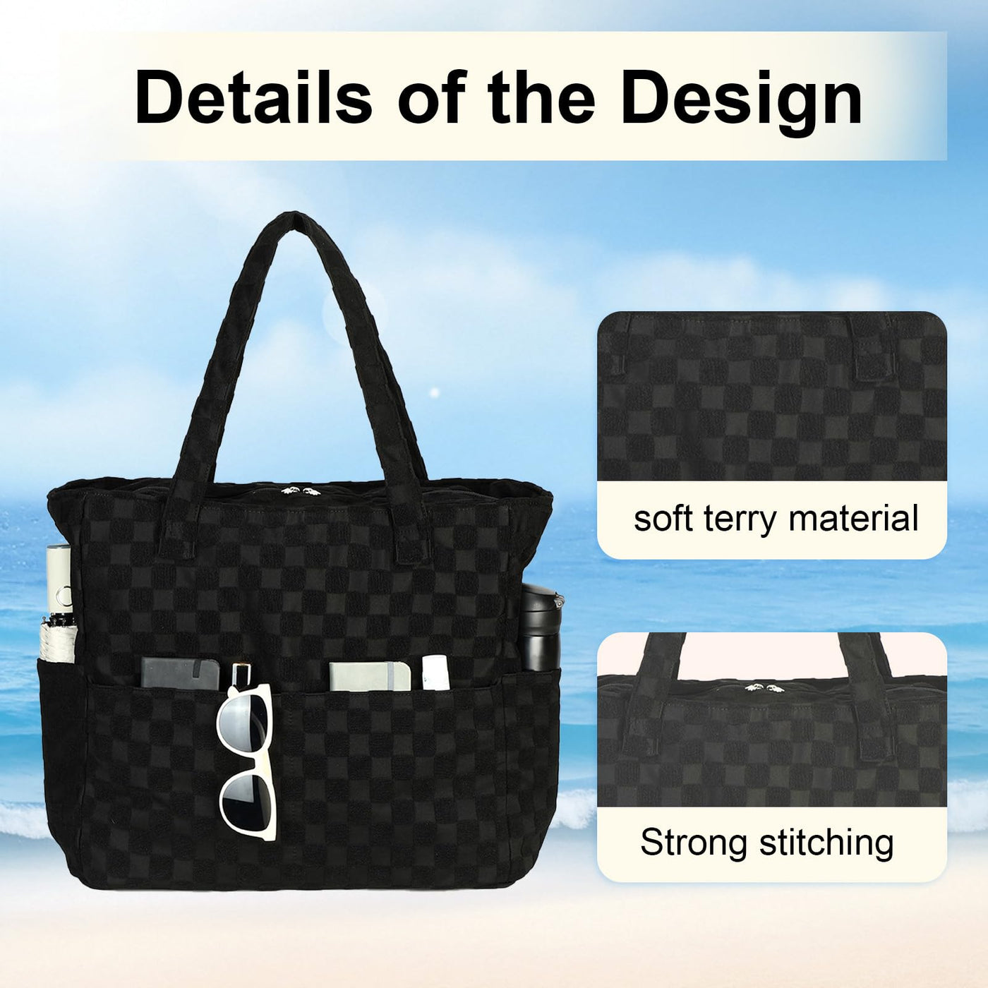 Grand sac de plage avec fermeture éclair