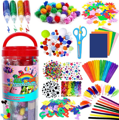 Colorful craft supplies for crafting craft kits for children with colored paper, foam rubber, pipe cleaners