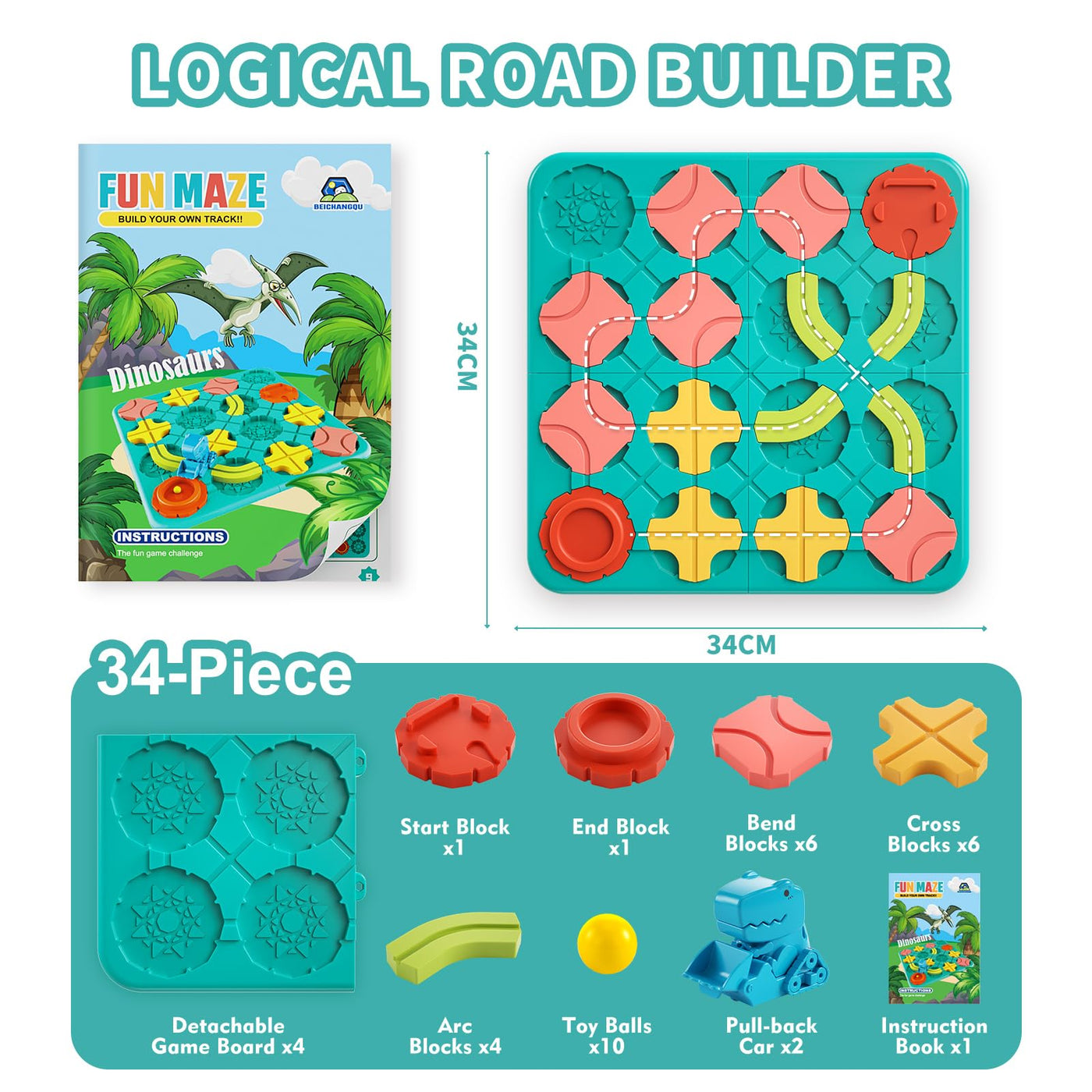 Logic maze board games, logical puzzle road builder children's game with truck toy, family game